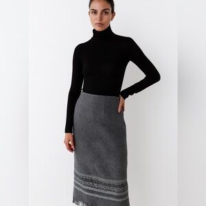 Vintage Talbots Wool Blend Midi Skirt Women Size 14  Gray Fringe Hem Y2K